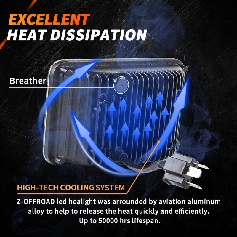Z-OFFROAD 4pcs 60W 4x6 Inch LED Headlights DOT Approved Rectangular H4651 H4652 H4656 H4666 H6545 Headlight Replacement Compatible with KW Freightliner Peterbilt Oldsmobile Cutlass â€“ Black - Image 4
